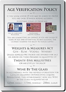25ml 3 in 1 Alcohol Law Sign Pub Bar Restaurant Licensing Notice Under Age Wine