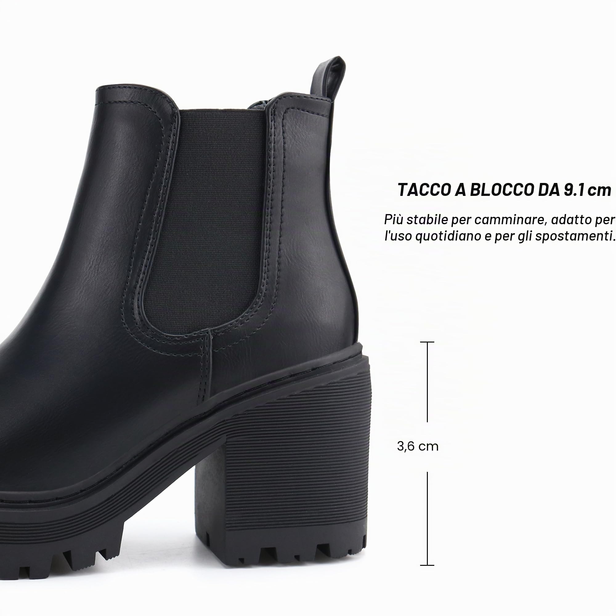 JABASIC Stivali Chelsea per donne con plateau, scarpe classiche con tacco