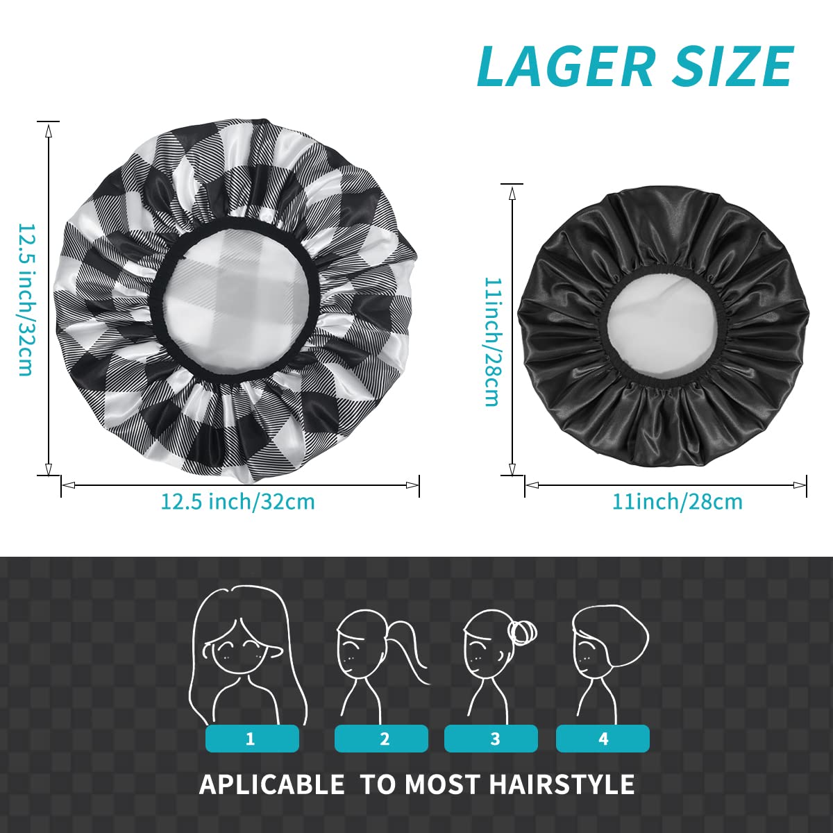 Aquior Large Shower Caps, 4-Pack Premium Soft Silky Satin Reusable Hair Cap For Long Hair and Big Hairstyles - Image 4