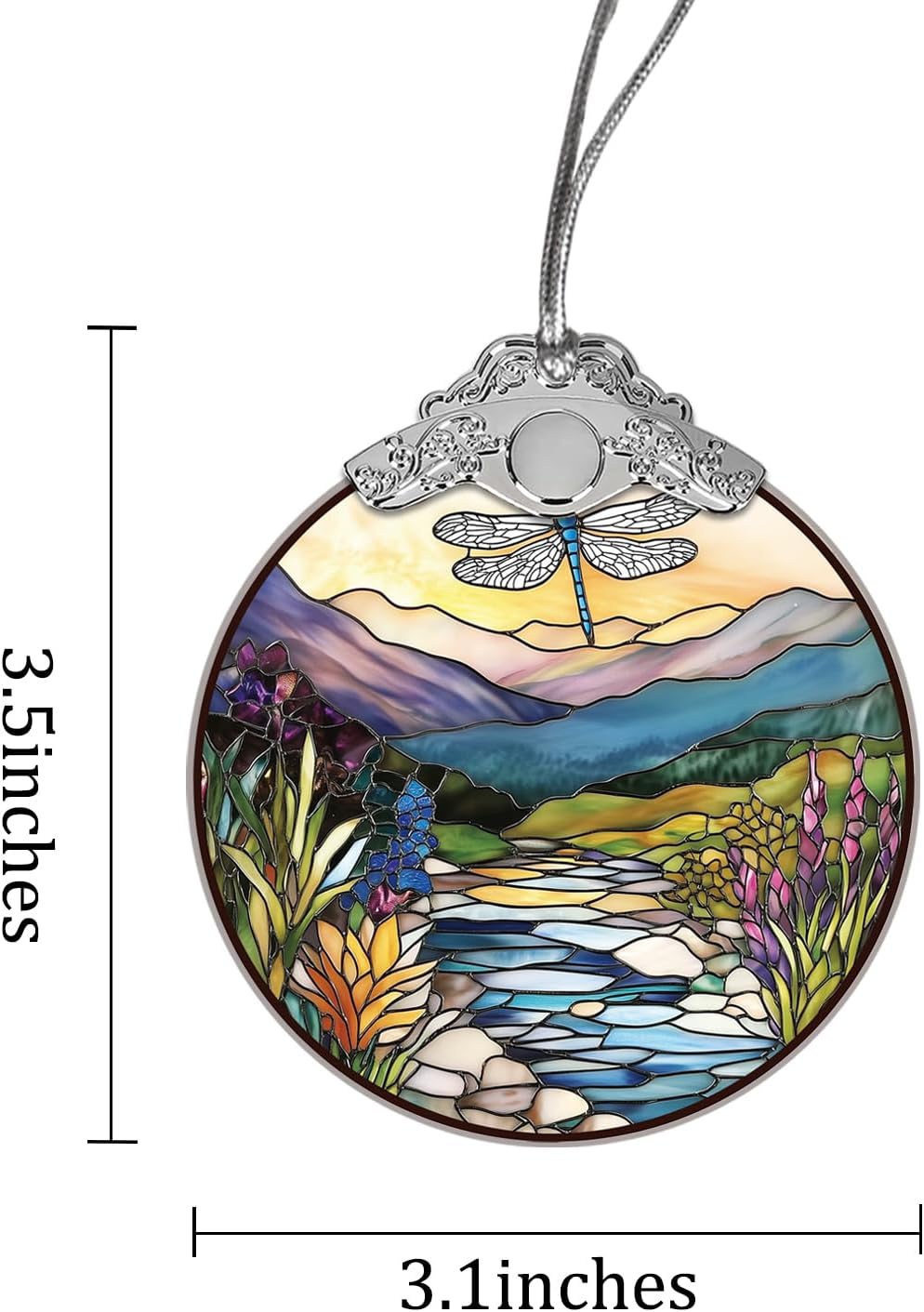 Christmas Tree Ornament, Stained Glass Style Hanging Decoration and Acrylic Window Suncatcher, Dragonfly and Mountain River Design, for Family Friends - Image 2
