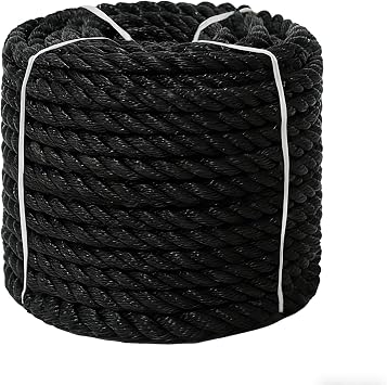 RIOOP Twisted Polyethylene Rope, 1/2 Inch x 100 ft Black Utility Rope