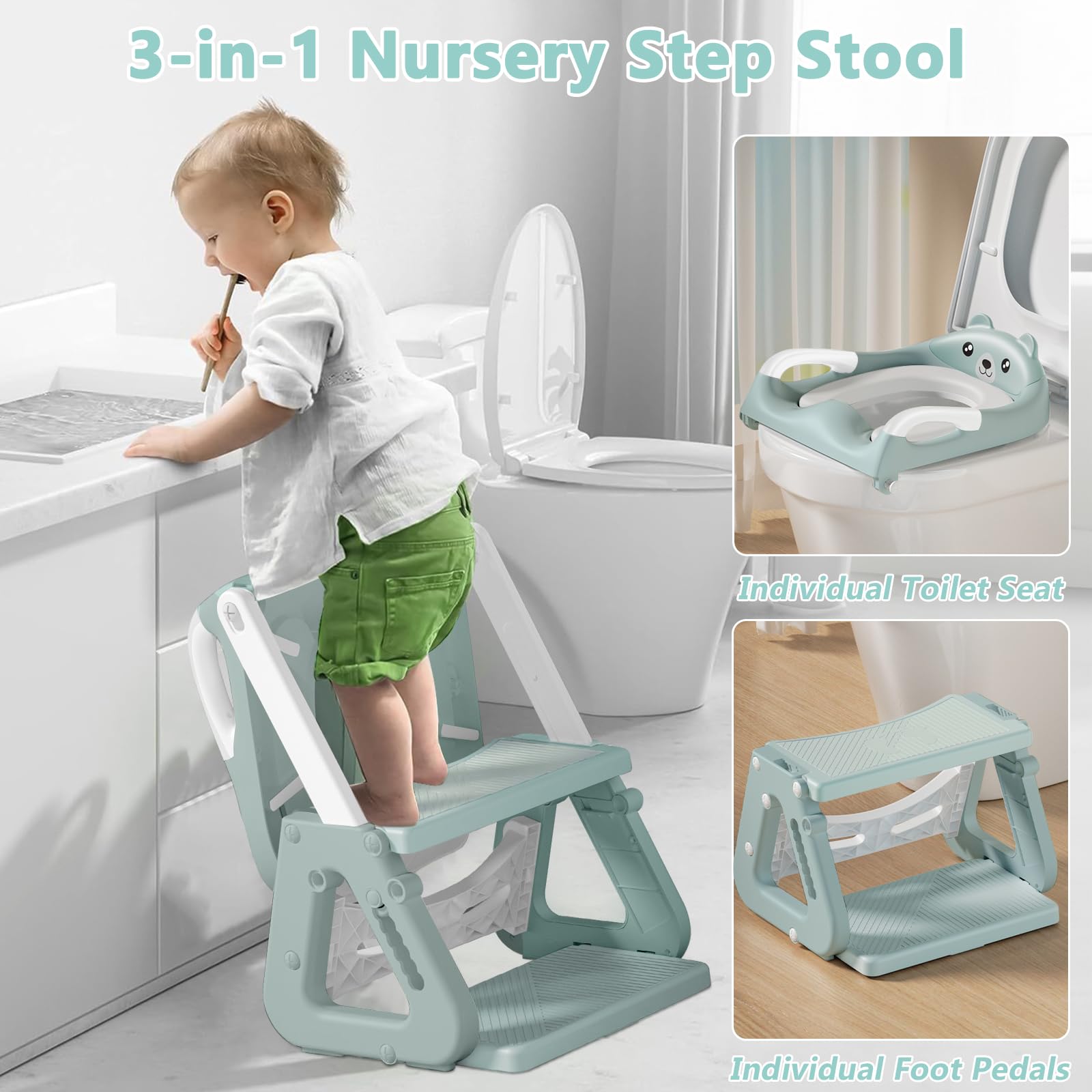 Riduttore WC Bambini con Scaletta, Riduttore WC Bambini, Scaletta WC per Bambini con PU Cuscino, Regolabile e Pieghevole, Adattatore WC per Bambini per Tazze a V, U, O