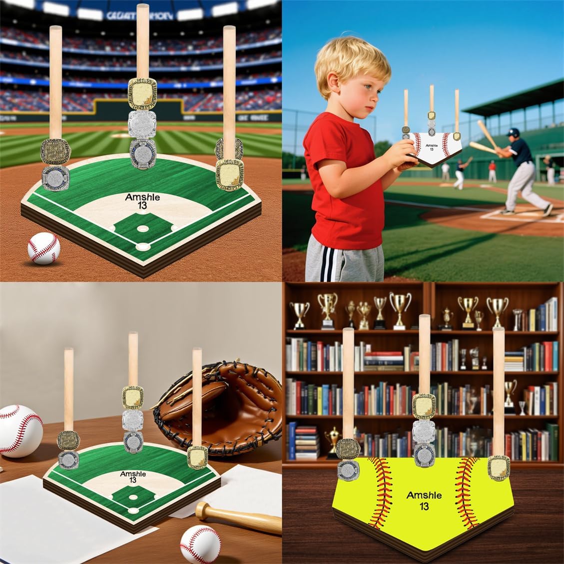 Baseball Ring Holder Display Stand Wooden Softball Championship Ring Organizer for Men Baseball Championship Rings Display Holder Gifts for Men Women Christmas Birthday