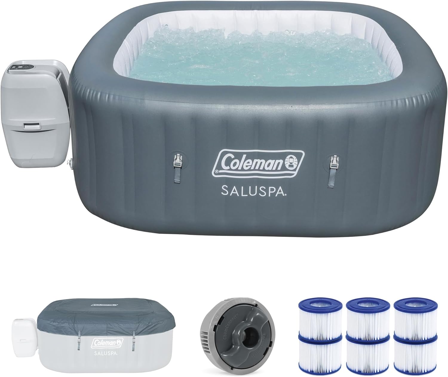 Coleman SaluSpa Hawaii AirJet Inflatable Hot Tub Spa with 140 Bubble Jets, 12-Pack Type VI Filter Cartridges, 71" x 71" x 28"