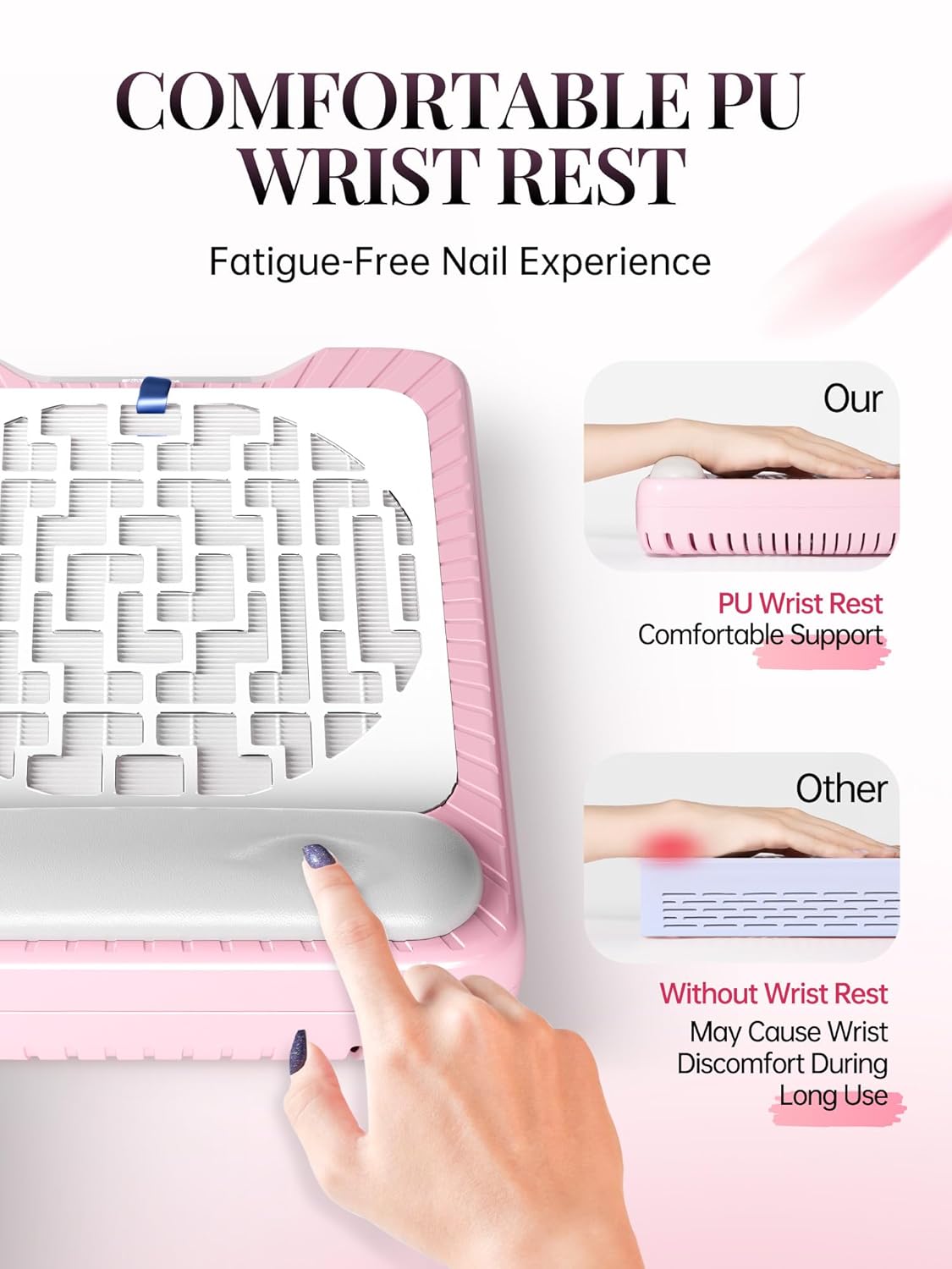 krofaue Wireless Nail Dust Collector with Arm Rest - Quiet Rechargeable Nail Vacuum Dust Collector for Salon & Home 40 Speeds Adjustable with Digital Display, Replaceable Filter & Brush