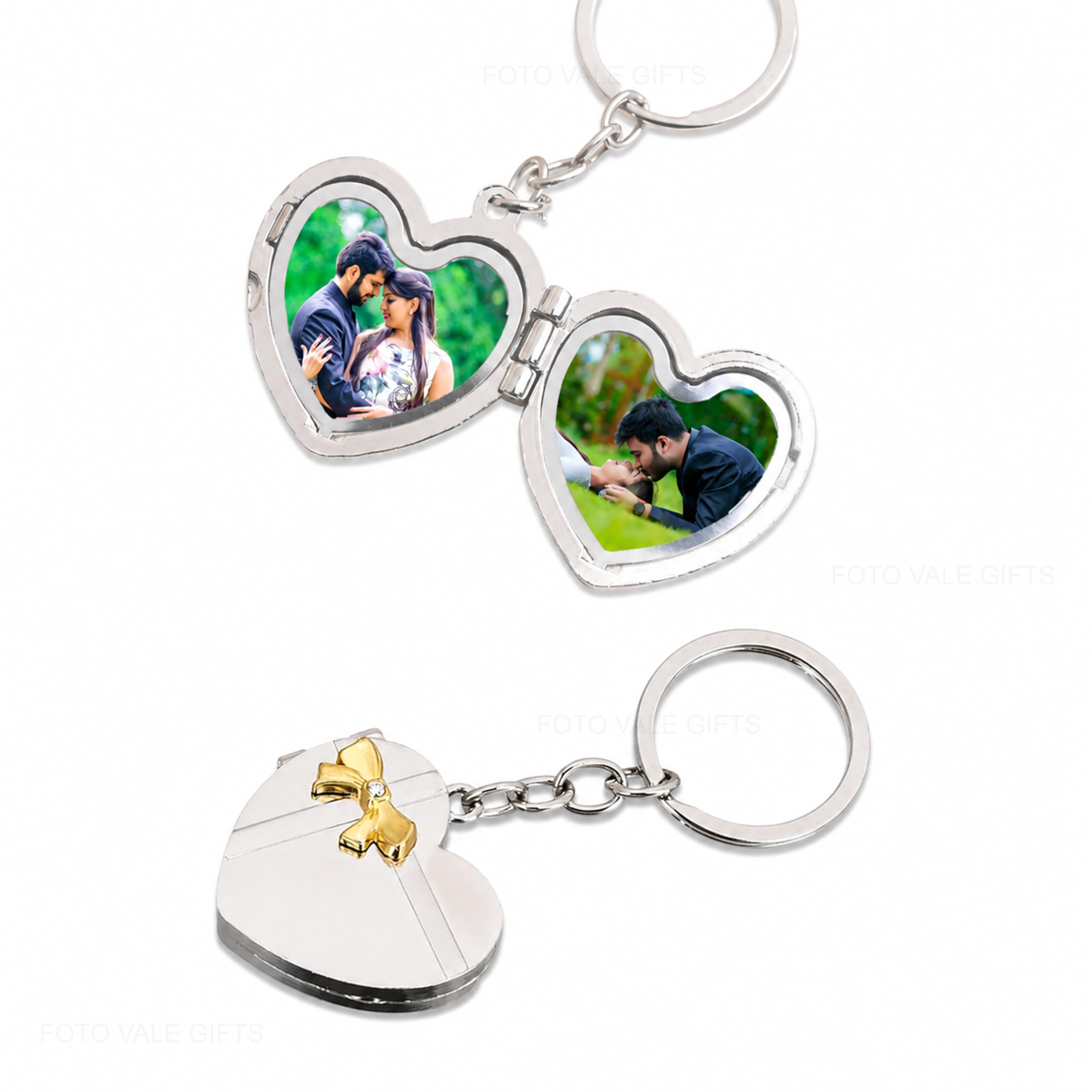 Personalised/Plain Heart-Shaped Double Photo Frame Metal Key Chain for Couples, Girlfriend, Boyfriend, Husband, Wife | Custom Photo Locket Keyring | Valentine Gift, Silver-picture-27