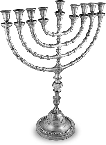 Miniatura 4 de Menorá tradicional extra grande de Janucá para uso con velas gruesas de Shabat o vasos de aceite, Janucá Minorah de aspecto antiguo, para Shul,
