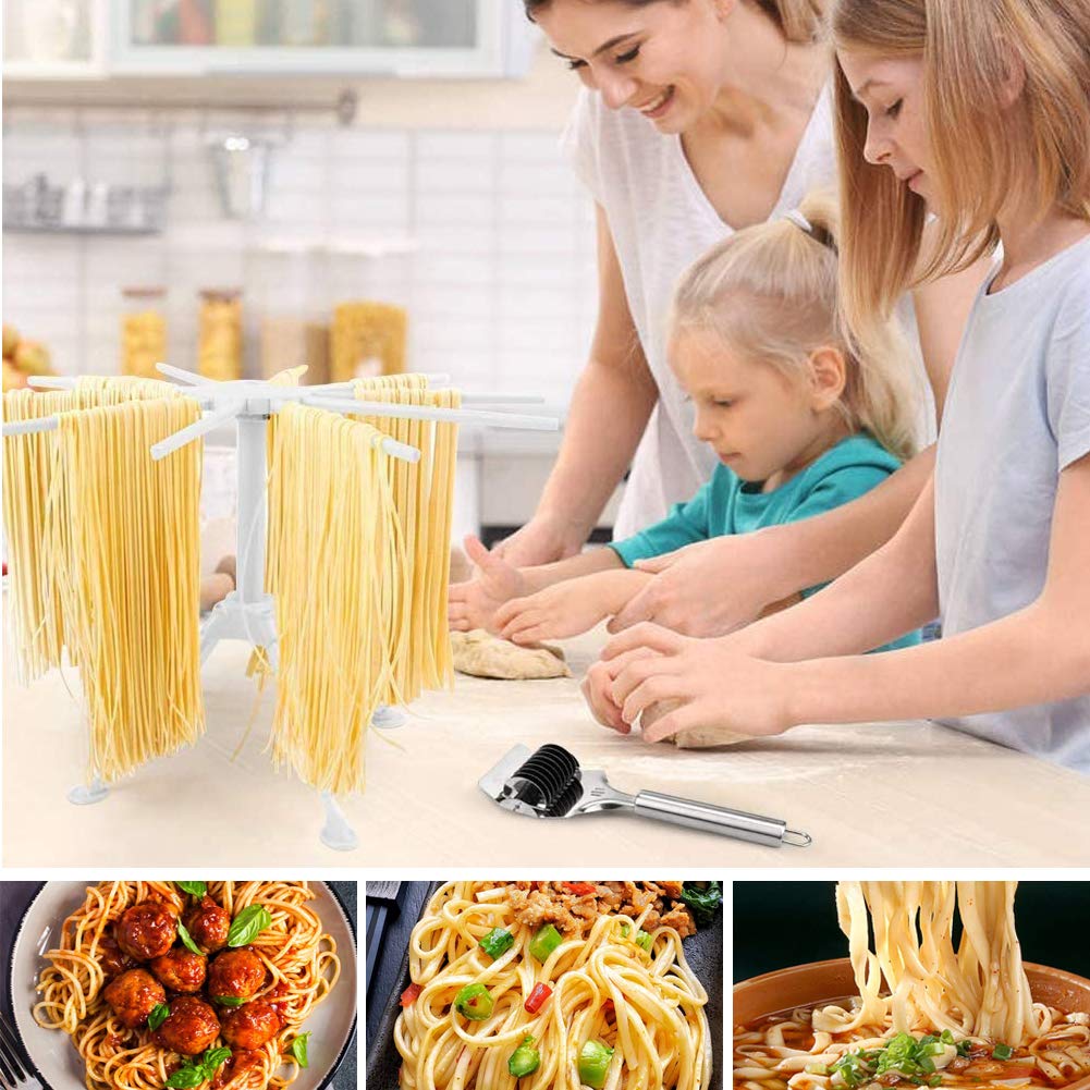 Soporte Plegable Secador de Pasta Fresca, Secador de Pasta Fresca Estante de Secado de Pasta Fideo Plegable con 10 Asas de Barra Fácil de almacenar, rápido de Instalar
