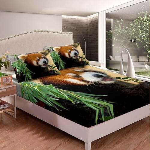 Miniatura 3 de Feelyou Juego de sábanas de panda rojo, juego de cama con bonito patrón de animales para niños, niñas, adolescentes, hojas de panda rojo, sábanas