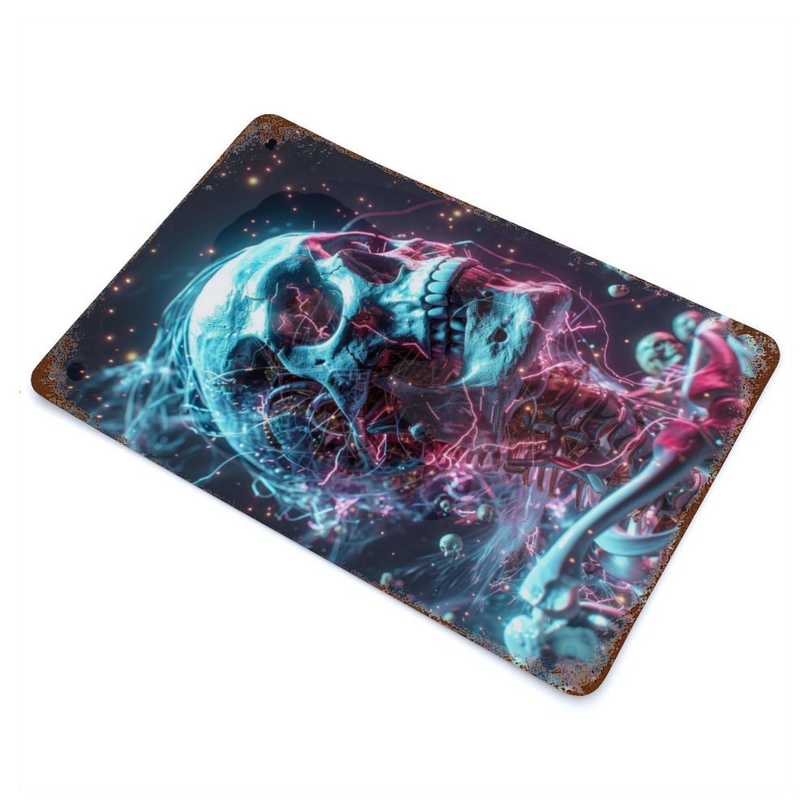 Cosmic Human Skeleton Rustic Tin Plaque 11.8"x7.9", Farmhouse Wall Decor for Shed, Workshop And Garage Wall Decor