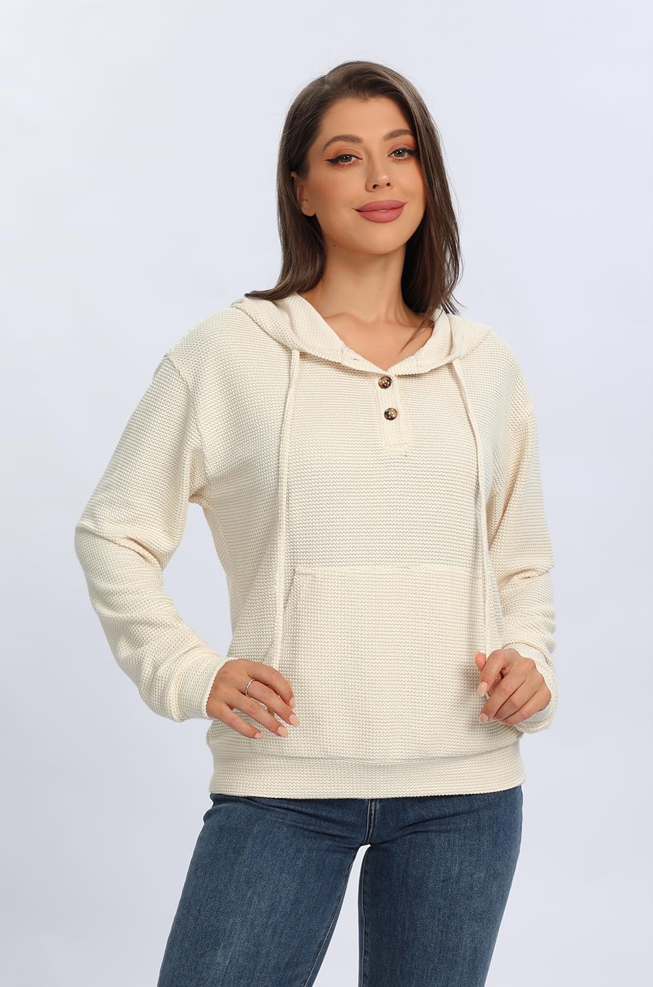 janzu Hoodies for Women V Neck Pullover Sweatshirts Trendy Fall Winter Warm Clothing Casual Cute Hooded Sweatshirt - Image 2