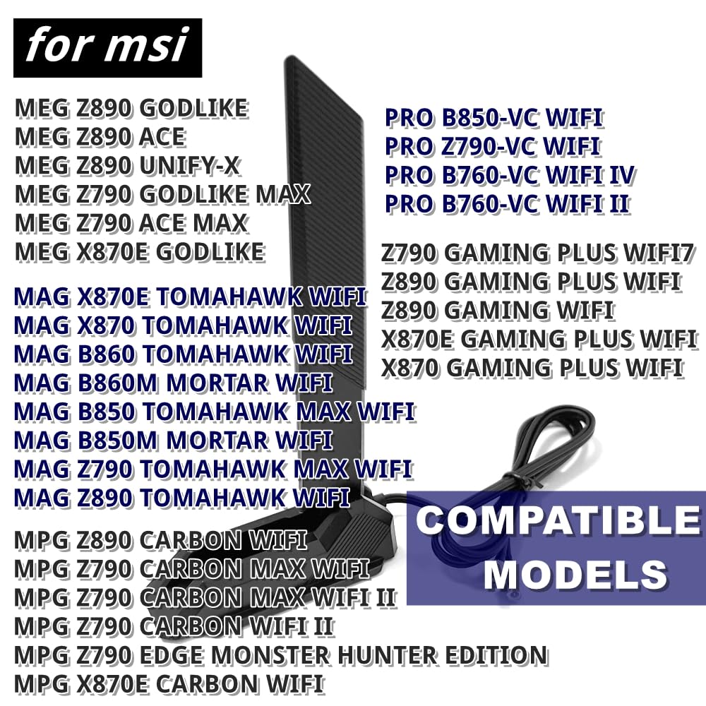 WiFi 7 Tri Band Antenne 2,4 GHz 5 GHz 6 GHz WLAN-Antenne für MSI MEG Z890 Z790 X870E, MPG Z890 Z790 X870E, MAG X870E B860 B850 Z790 Z890, PRO B850-VC Z790-VC B760-VC, Z790 GAMING PLUS (Black)