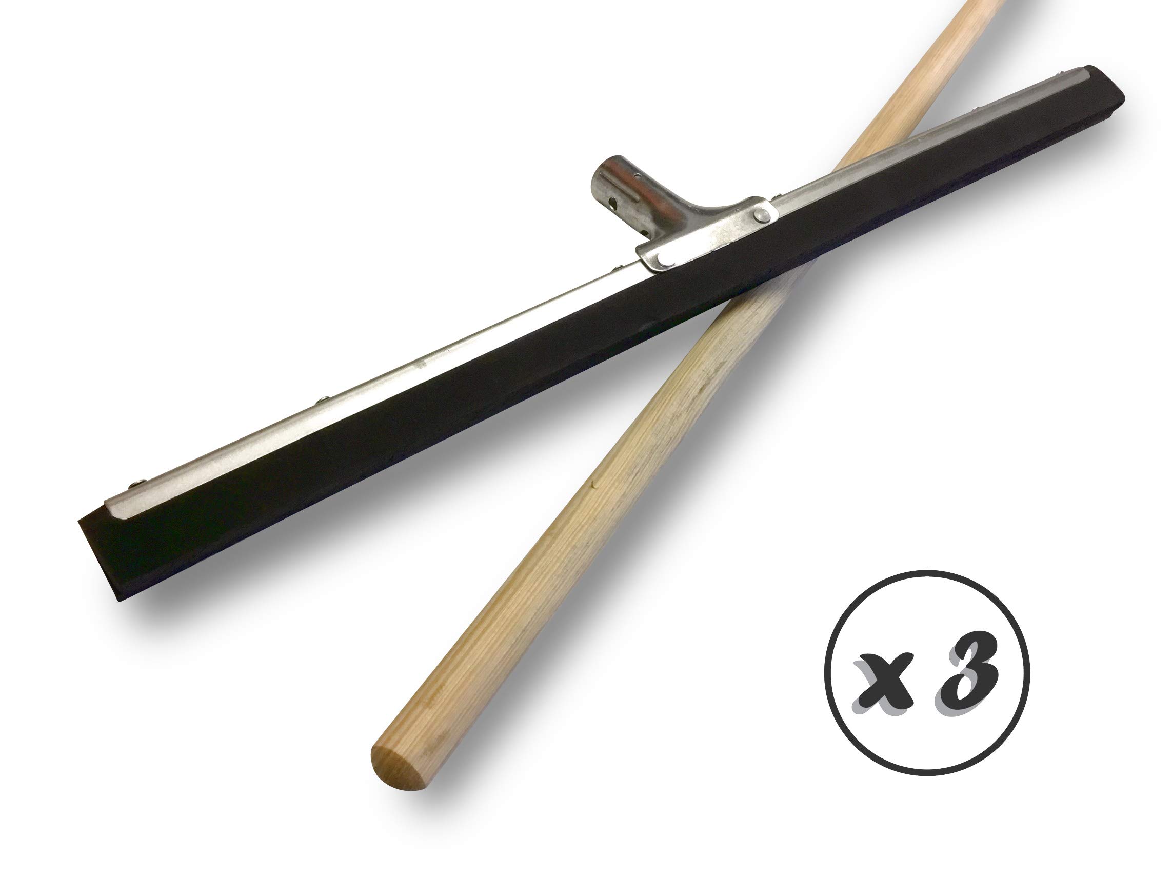 Extractor de agua de piso escurridor escoba | Juego de 3 | Longitud 60cm | Gomaespuma negra 2 palas | Mango de madera 1,20 m | Kibros 1560Mx3 | 2 hojas de goma espuma negra, ancho 60 cm, extracción de agua suelos interiores exteriores, taller cocina resta