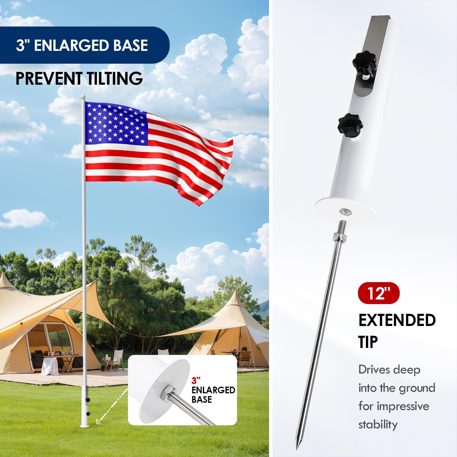 Ground Mount for Portable Flagpole, Beach Flag Pole, Flag Pole Holder for Ground with Flagpole Protector and 12" Extended Tip Fit for Poles Up to 1.7 Inches OD - Image 2