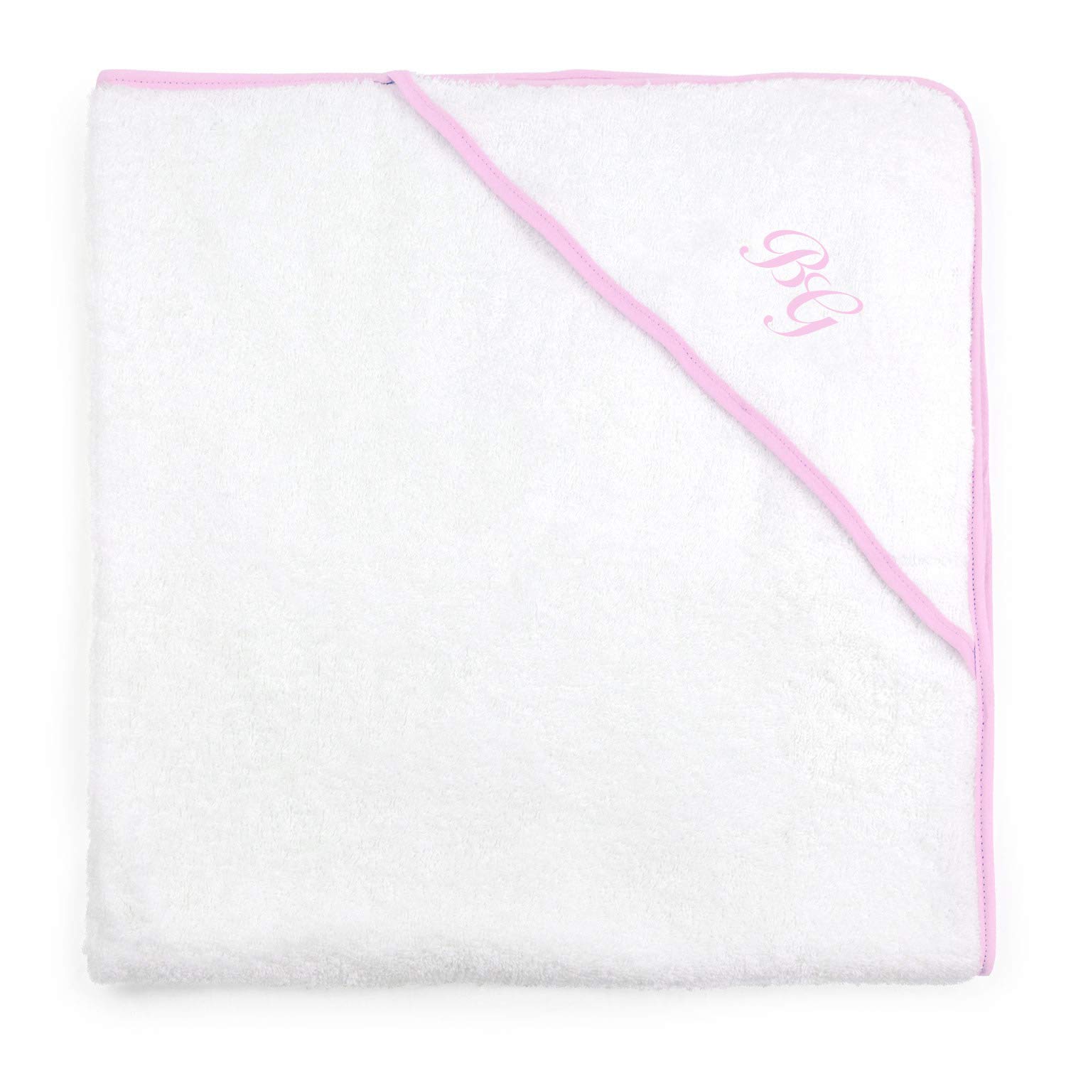 Ensemble de peignoir et serviette à capuche pour bébé – Monogramme (2 lettres) (blanc et rose)