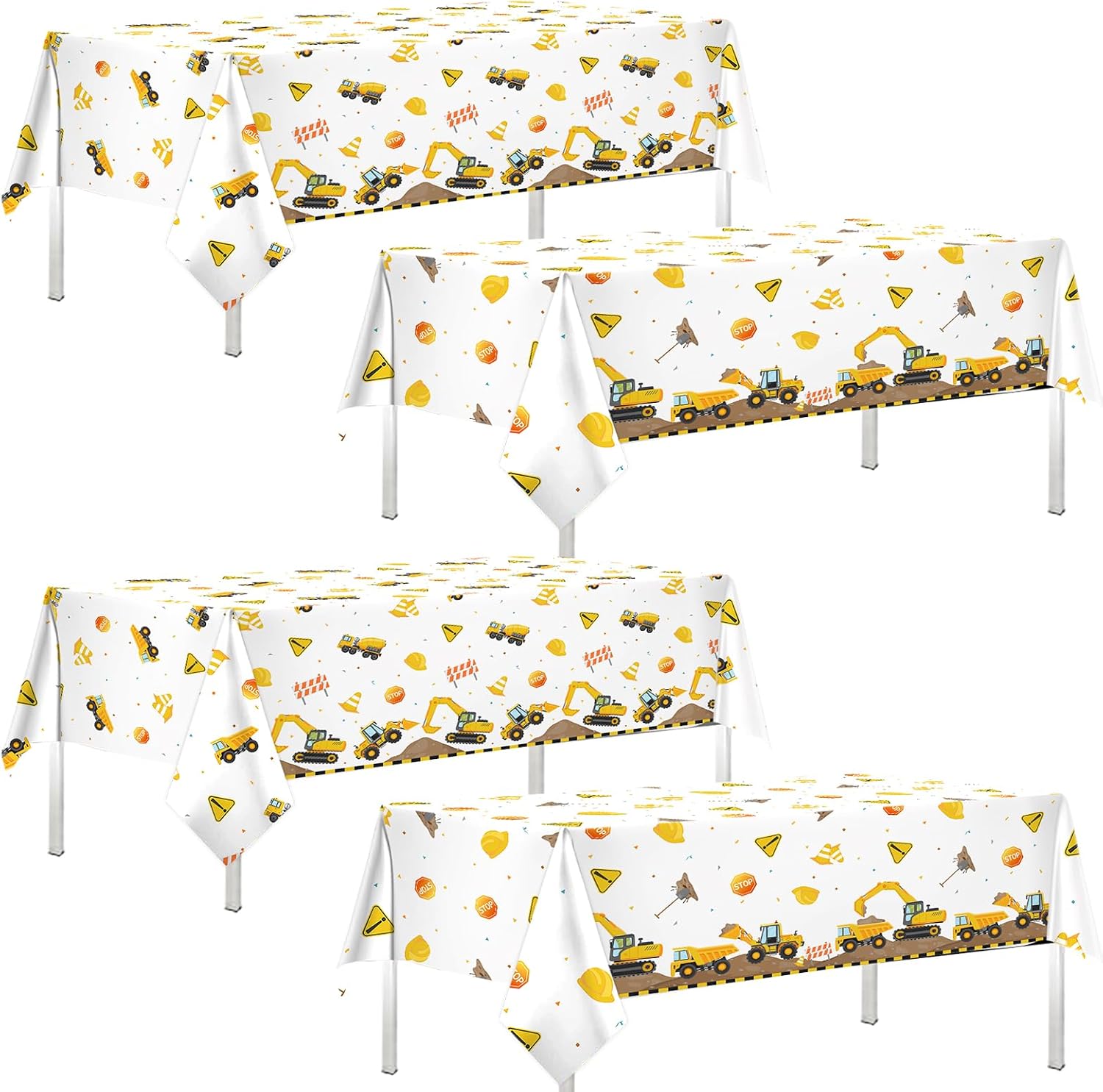 4Pcs Construction Table Cloth Plastic Construction Birthday Party Supplies, Rectangle Excavator Table Cloth Dump Truck Tablecloth Construction Party Decorations for Kids Boys Truck Party, 51.2" x 87"