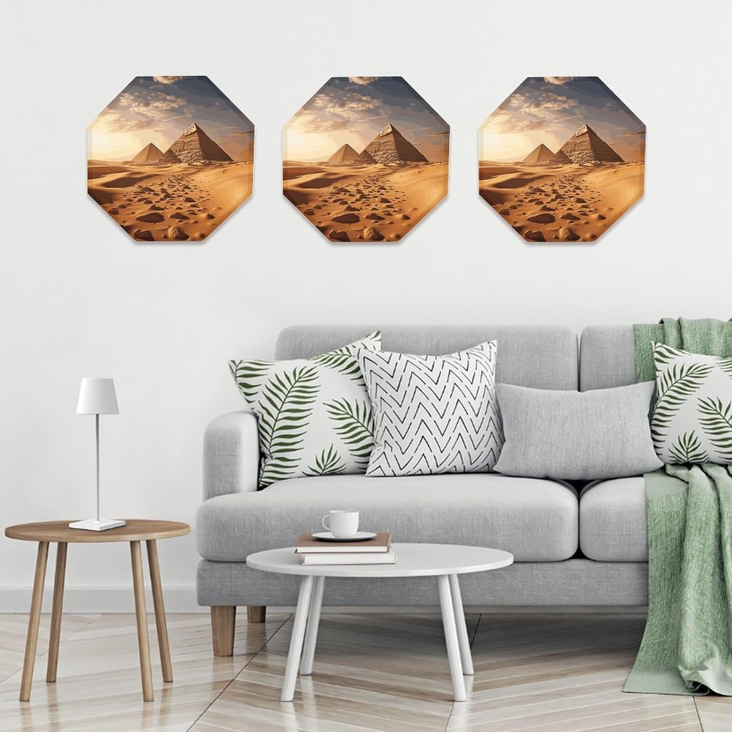 Ctagon Metal Sign for Home, Modern Display Plate for Kitchen, Pyramid Africa Desert Plates Accent Hanging Wall Decorations 3PCS for Living Room, Bedroom, Hallway, Hotel