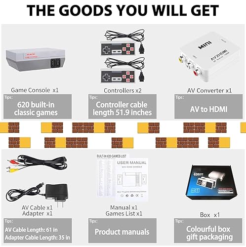 Miniatura 7 de Hqeeun 620 Retro Game Console, 8-Bit Classic Video Gaming Consoles Built-in with 620 Games and 2 Controllers for Christmas Birthday Gifts- HDMI and