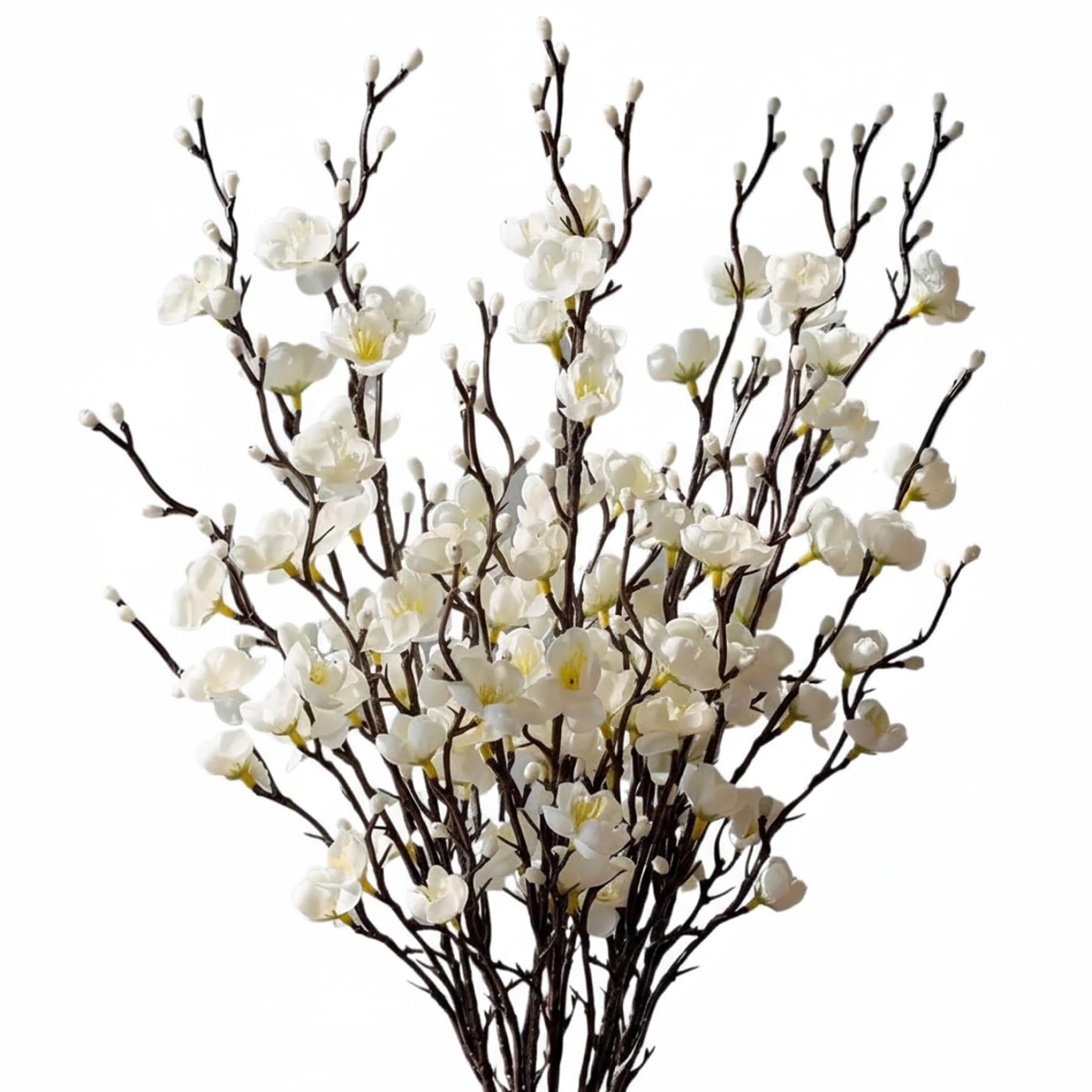 Goutdori Plum Blossom Branches 12 Pack Artificial Flowers with Long Stems for Home Office Wedding Decor Realistic White Plastic Silk Flowers 21.7 inch