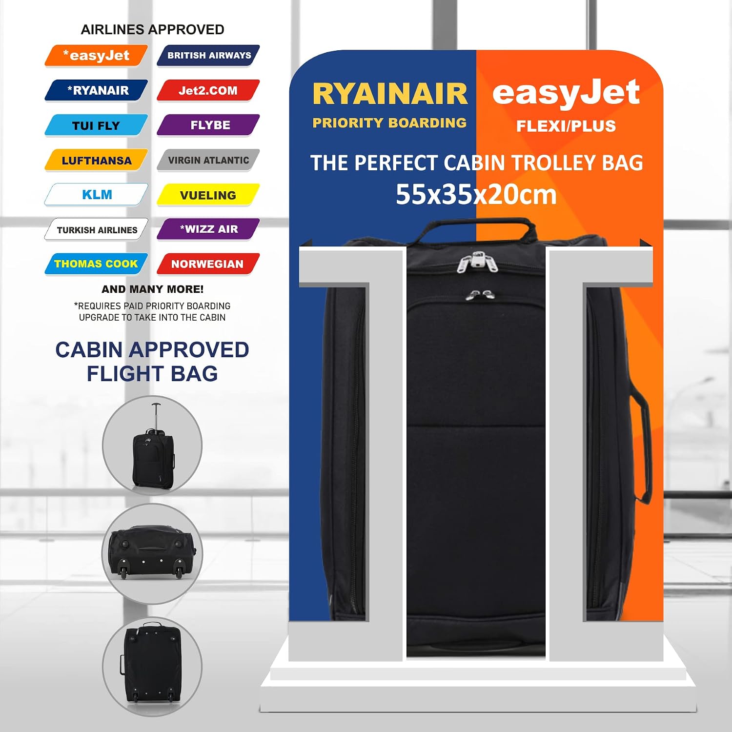 5 Cities Hand Luggage, Black, 55cm