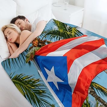 Throw Blanket for Bed Lightweight Flannel Blanket Soft Cozy Couch Blanket with Plush Warm Puerto Rico Flags Frog Palm Trees Blanket for Sofa Bed All Seasons 66x90