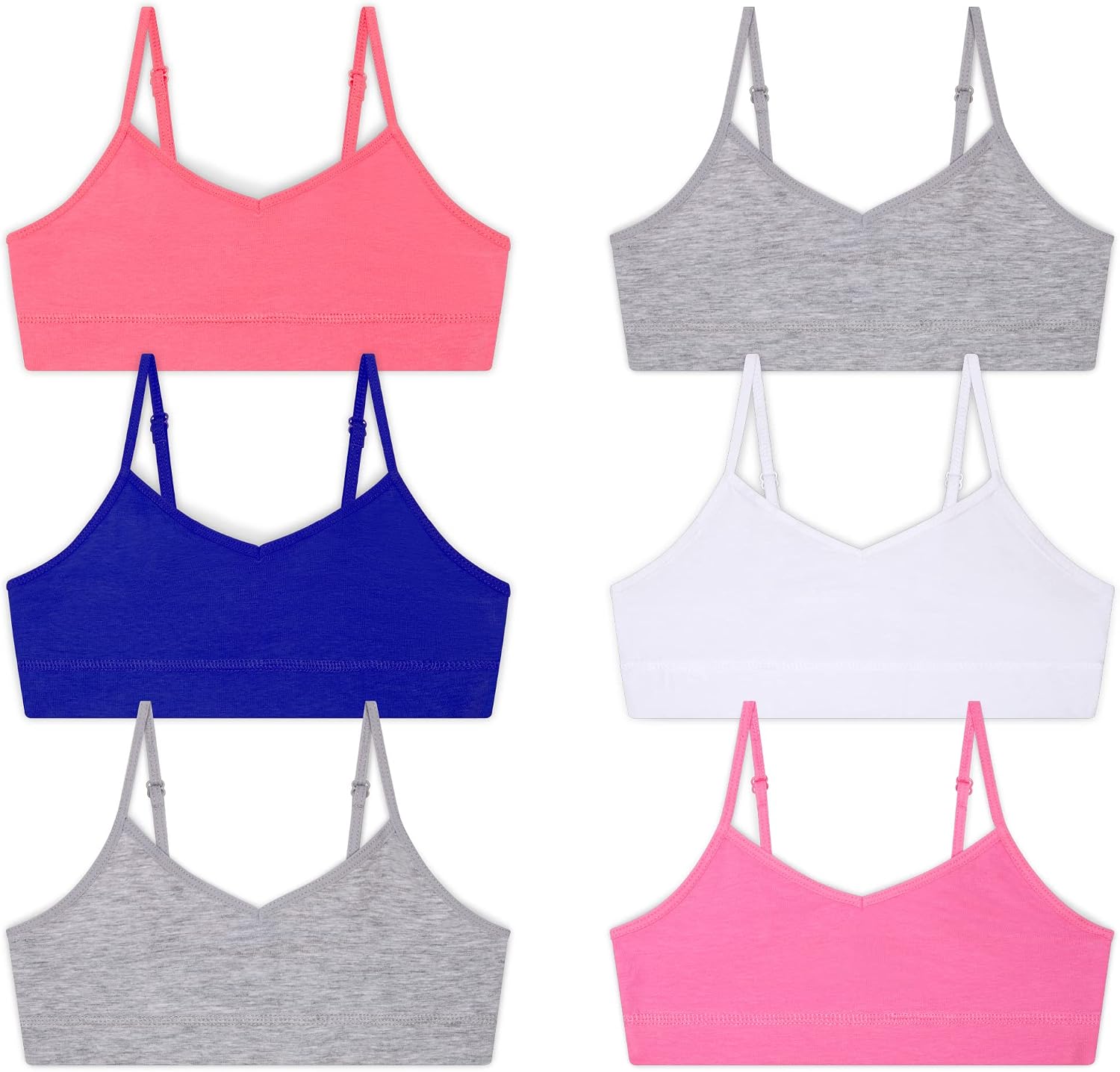 Rene Rofe 6 Pack - Cotton Spandex Unpadded Training Bras - Crop Cami Training Bras for Girls