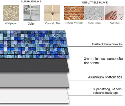 Miniatura 5 de WEIMEISC 10 hojas de azulejos para salpicaduras de cocina, azulejos autoadhesivos, para pegar en tocadores de baño, decoración de chimenea, mesa de