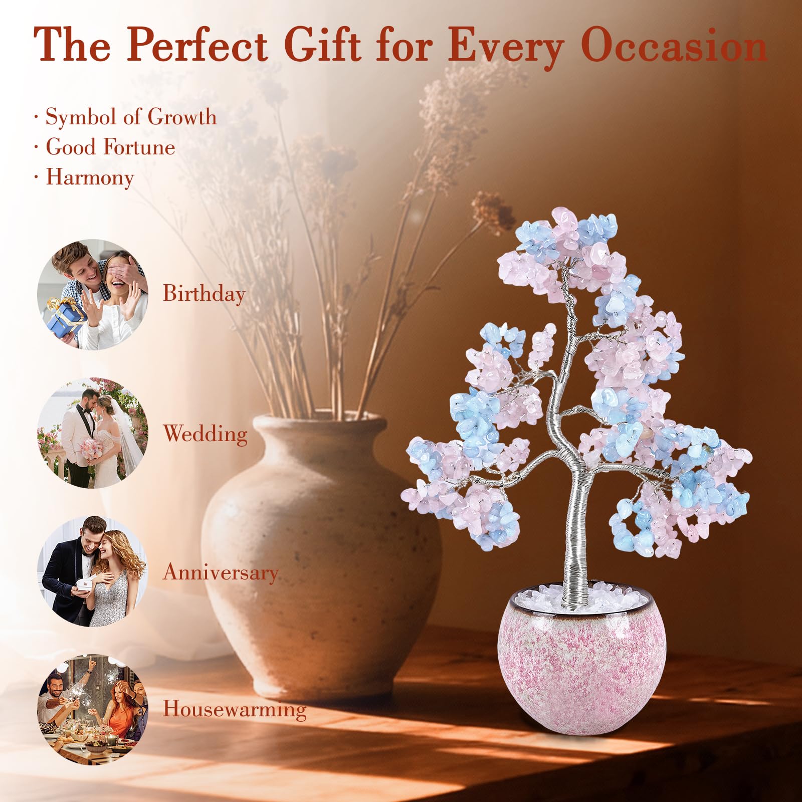 Blau Bonsai Baum Größe 24 Zentimeter - Feng Shui für Wohlstand & Glück, Spirituelles Geschenk für Frauen zu Geburtstagen und Raumdekoration