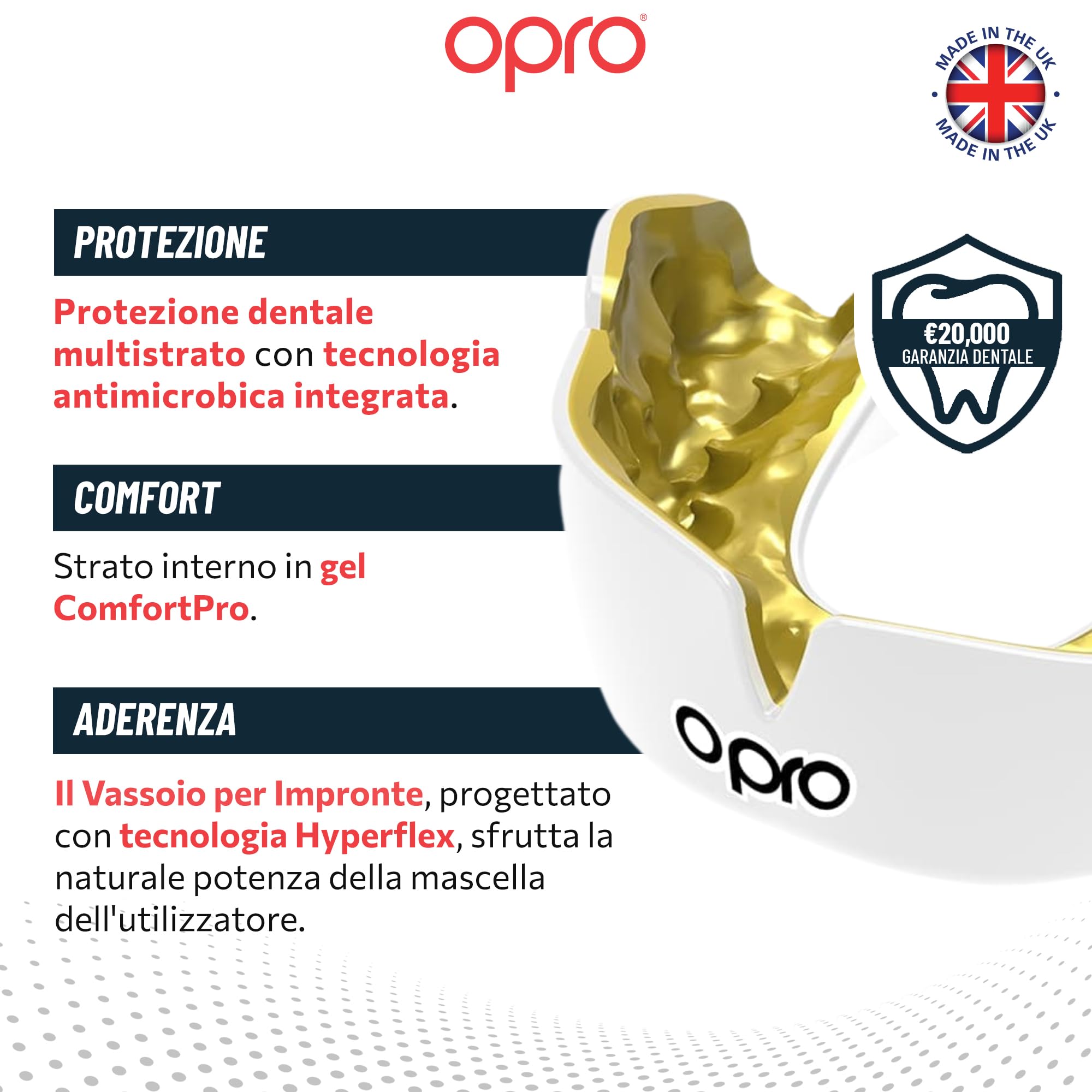 OPRO Paradenti Instant Custom-Fit - Protezione Dentale di Livello Odontoiatrico - Paradenti per Boxe, MMA, Rugby, Hockey - Per Adulti e Bambini - Automodellante - Con Garanzia Dentale