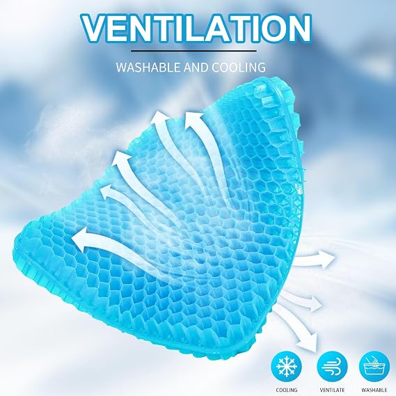 Gel Seat Cushion for Long Sitting - 16.5 x 14.5 x 2.4 (Extra Thick&Soft) Gel Cushion for People Over 185 lbs, Pressure Relief Cushion for Office Chair, Egg Cushions for Wheelchair, Gel Pad for Car