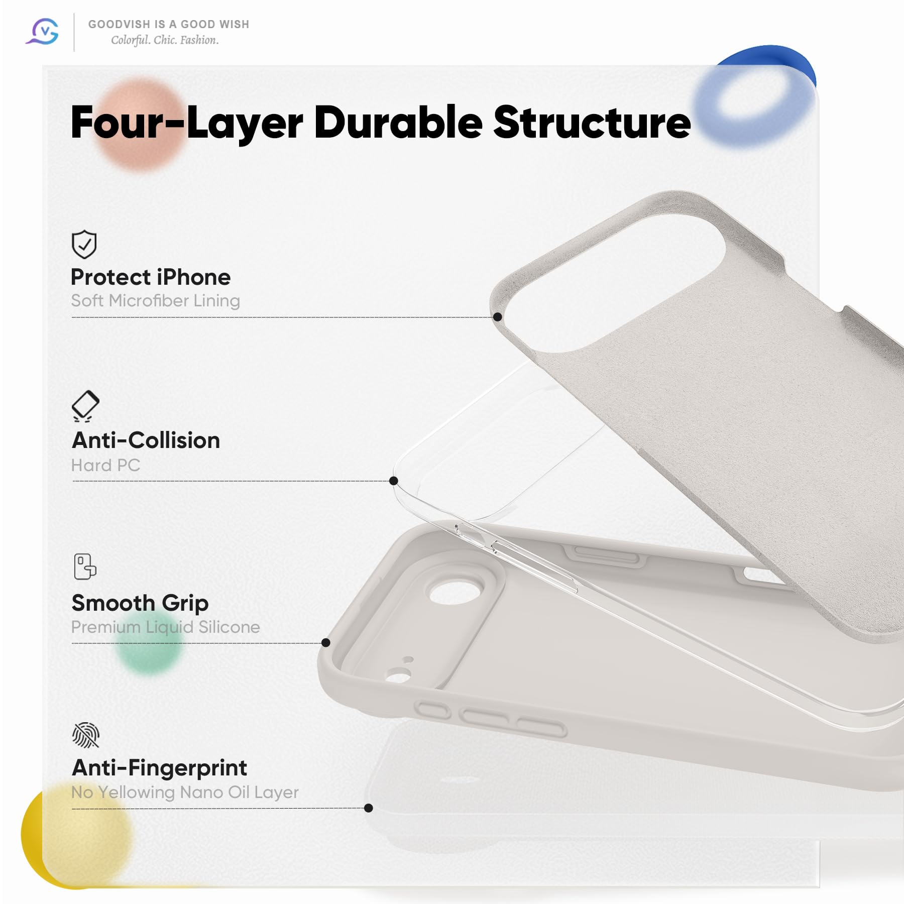 GOODVISH 3 in 1 Silicone Cover per iPhone Air 6.5", Custodia con 2x Vetro Temperato [Pulsante Controllo Fotocamera] 360° Protezione Anticaduta Case per Cellulare Antiurto Resistente, Grigio Pietra