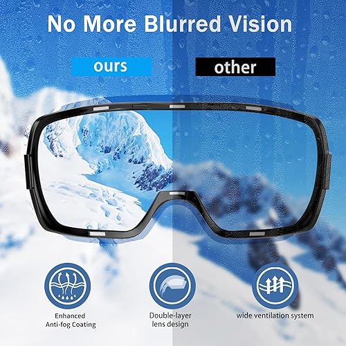 Miniatura 4 de COOLOO Gafas de nieve y esquí, gafas de snowboard para hombres, mujeres y jóvenes, OTG, lente magnética sin marco, antivaho 100% protección UV