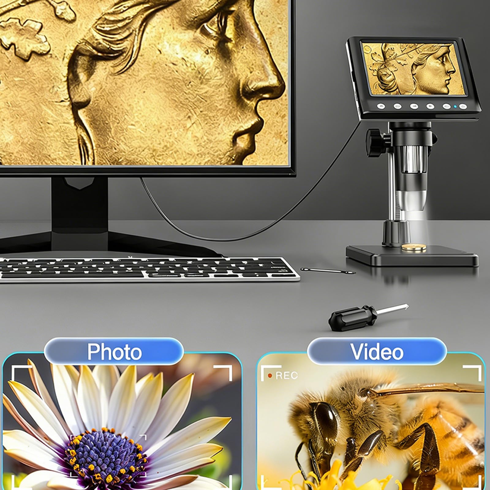 Microscopio digitale trasparente da 4,3 pollici con ingrandimento 1000X e schermo LCD integrato per riparazione elettronica e microscopio educativo per la riparazione di PCB