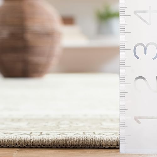 Miniatura 4 de SAFAVIEH Alfombra lavable Tucson Collection - 5 x 8 pies, salvia y marfil, antideslizante, ideal para zonas de alto tráfico en sala de estar,