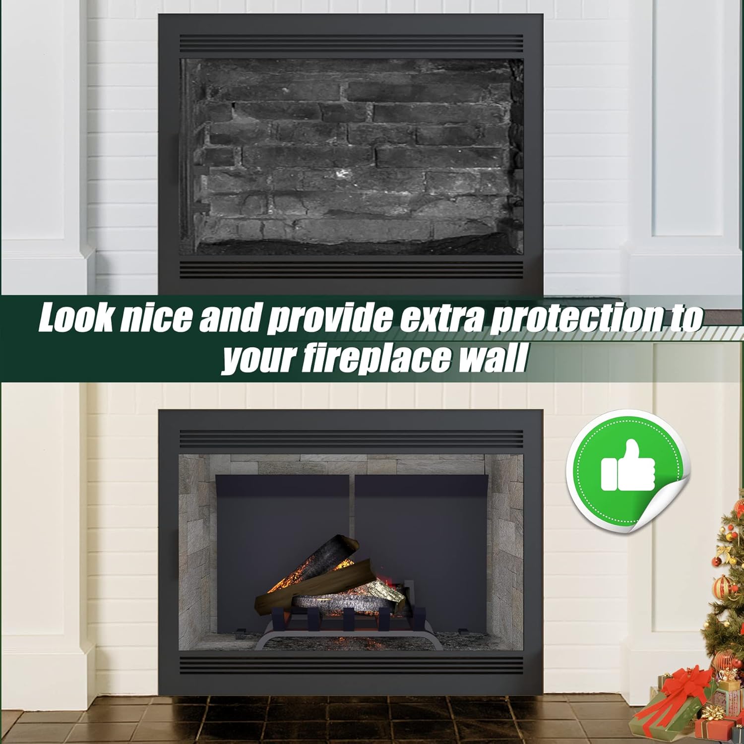 Flehomo Adjustable Fireback with Painted Black, Flexible Angle Fireplace Heat Reflect, Firebox Protection, Heat Shields, Classic Fireplace Decoration, 17 x 13 inch, 2 Pack, Max 26 inch Total Width