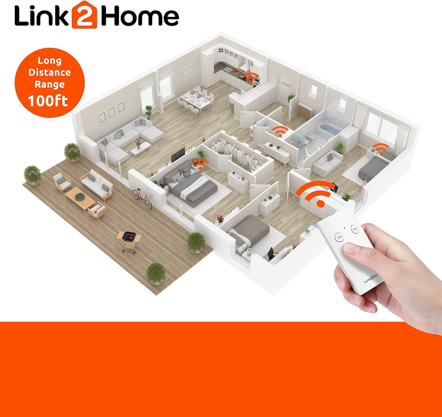 Link2Home Wireless Remote Control Outlet 100ft range illustration