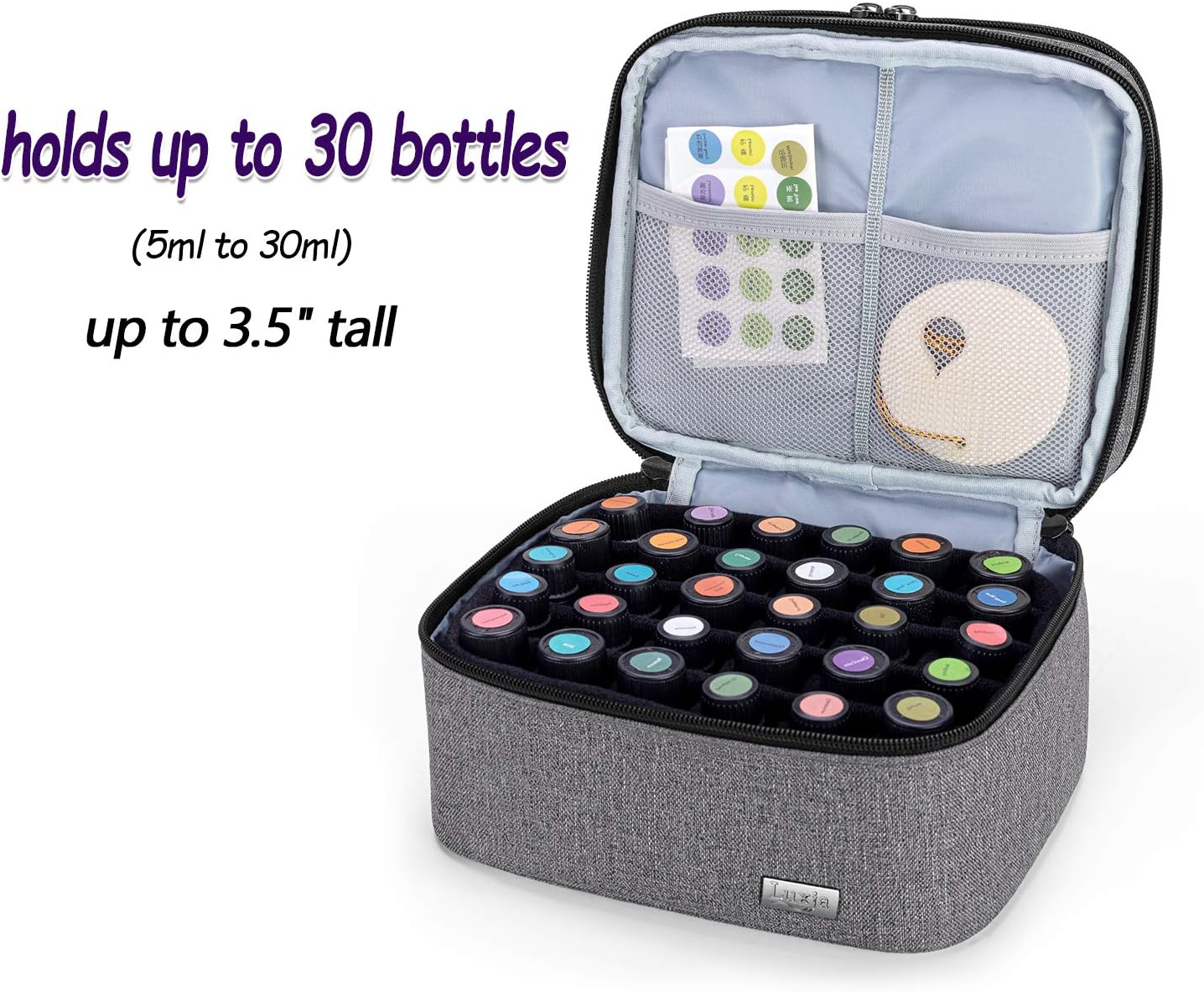 Luxja Oil Bag - Double-Layer Carrying Case, Holds 30 Bottles (5ml-30ml), Fits Roller Bottles, Travel Bag for Oils & Accessories, Grey - Image 4