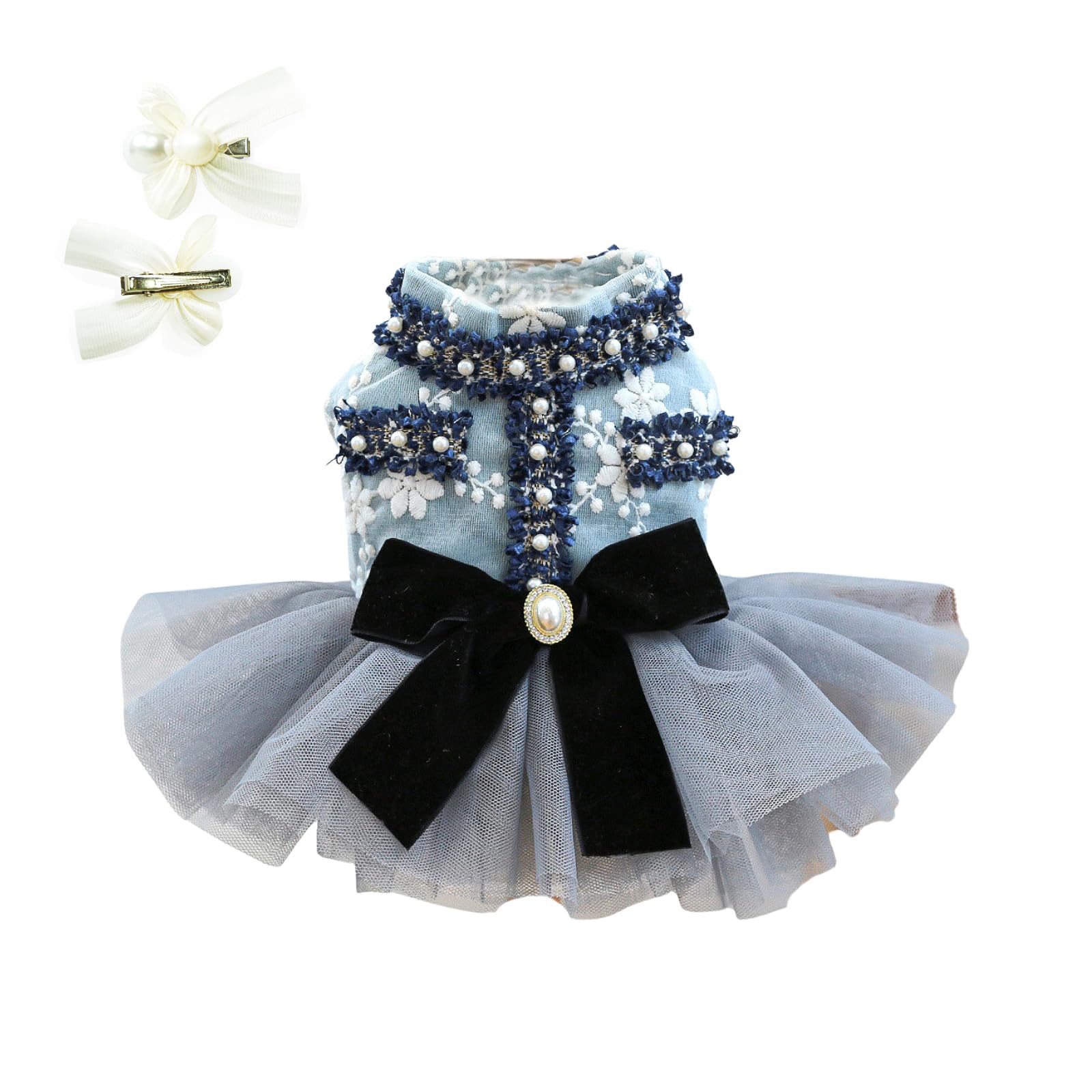 BT Bear Dog Dress - Puppy Wedding Princess Skirt, Dogs Luxury Bowknot Tutu Skirt Wedding Party Outfits for Cats Small Medium Dogs Girl,Denim Blue XL โ image 1