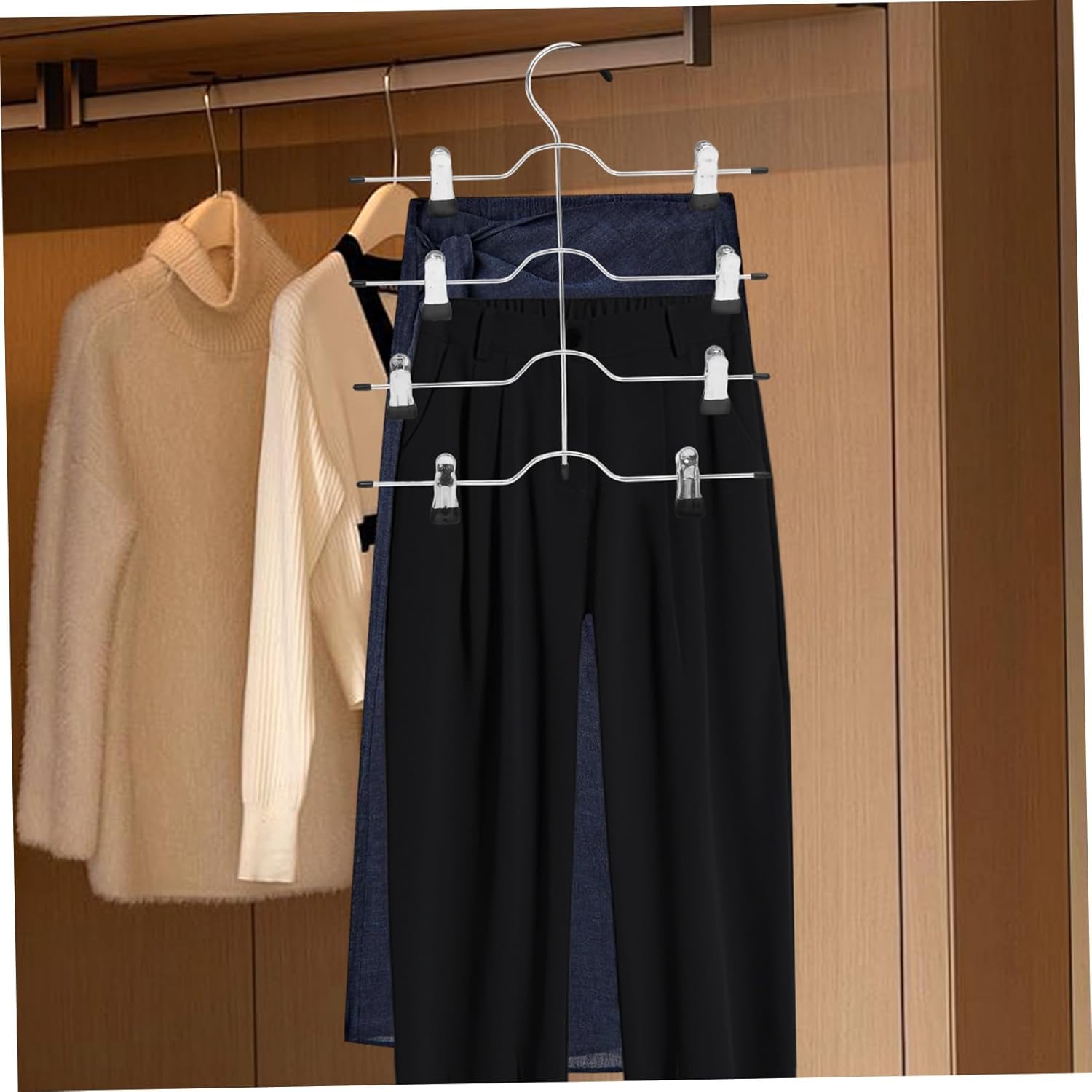 DOITOOL 4pcs Skirt Hangers with Clips Space-Saving Pants Organizer for Storage Modern Stylish Design Efficient Closet Space Organizer for Women