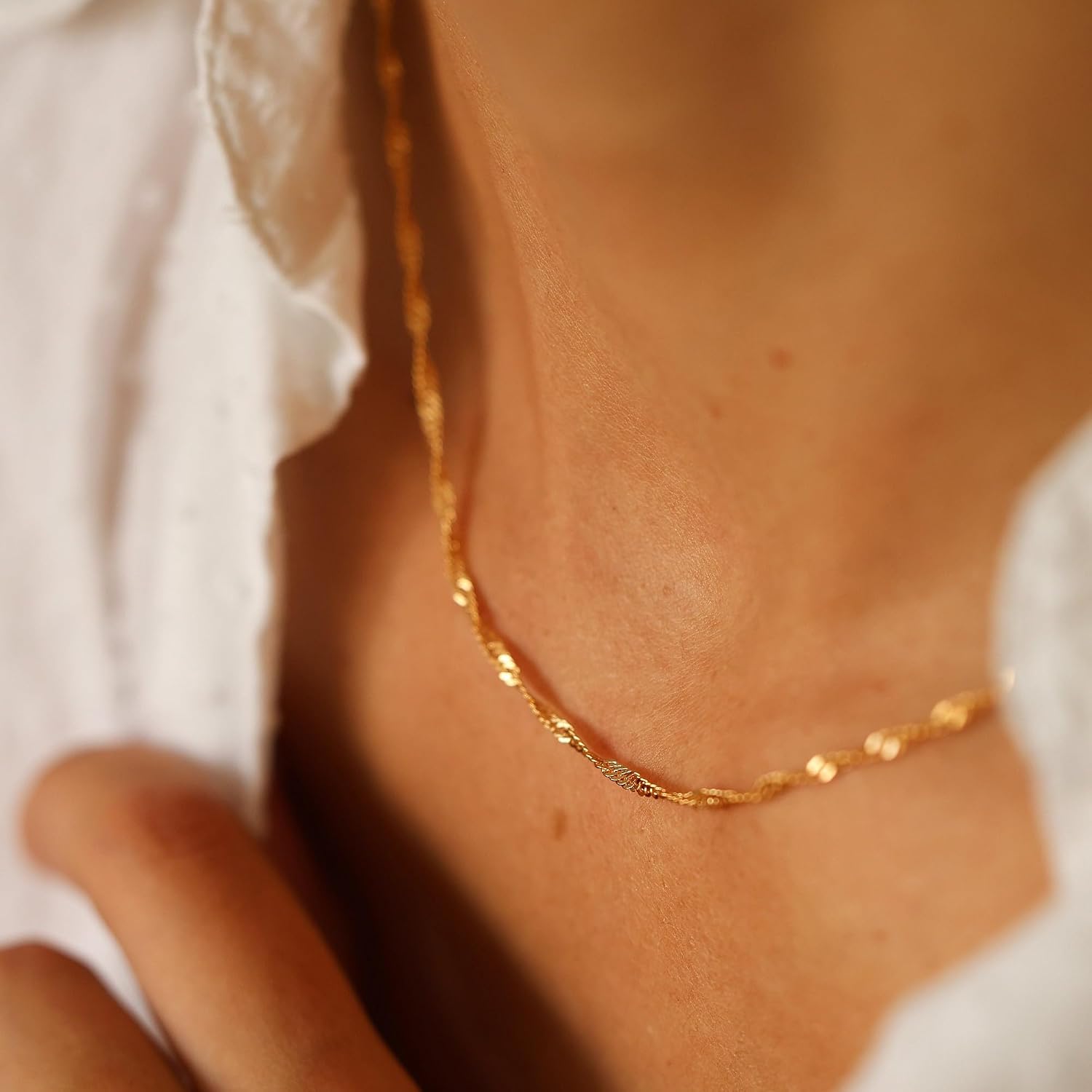 Krfy 14K Gold Plated Chain Necklace for Women Trendy - 925 Sterling Silver Clasp Dainty Choker Necklace 14/16/18/20 inch Thin Simple Box Figaro Chain Herringbone Necklace Jewelry for Women