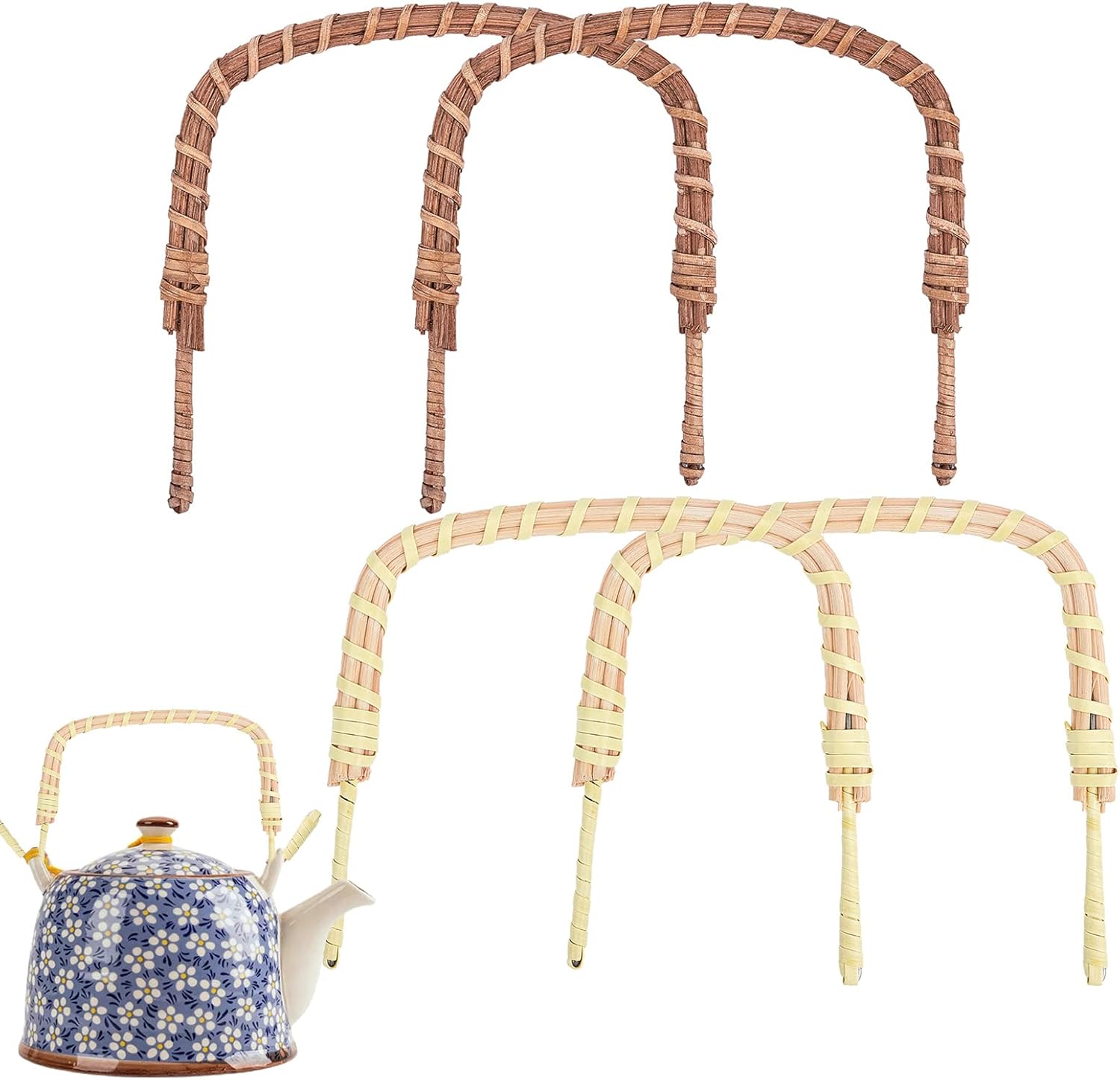 PH PandaHall 4pcs 2 Colors Rattan Teapot Handle Replacement
