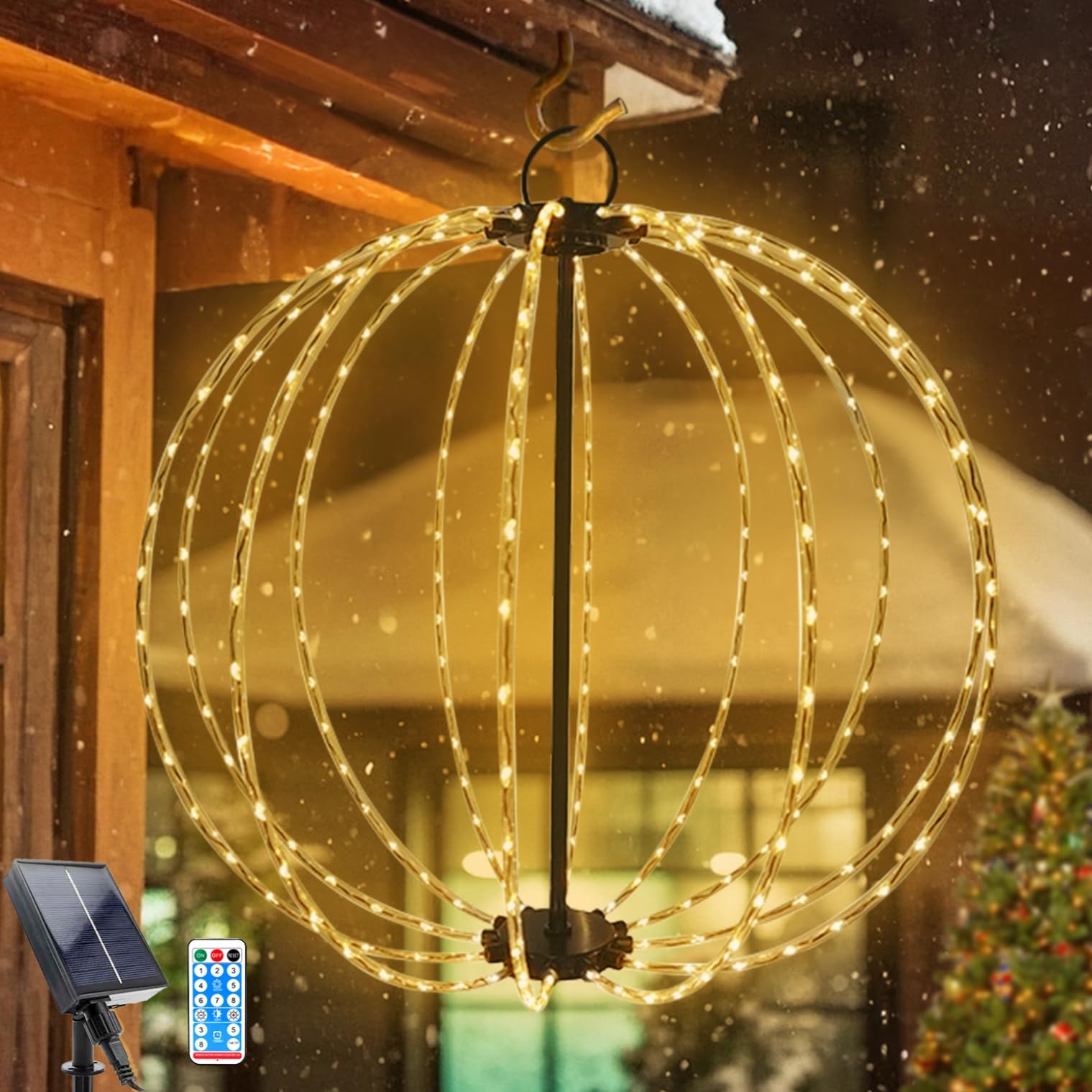 Latarnia solarna wisząca, 30 cm, 8 trybów pracy, lampa solarna na zewnątrz, IP65, wodoszczelna, odporna na warunki atmosferyczne, 96 diod LED, do ogrodu, na zewnątrz, wisząca lampa solarna na
