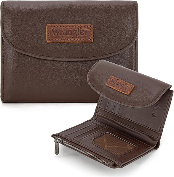 Montana West X Wrangler Small Wallets Woman Trifold Wallets, Card Cases & Money Organizers Womens Wallet Minimalist Wallet for Women Ladies Female Coffee with Coin Purses