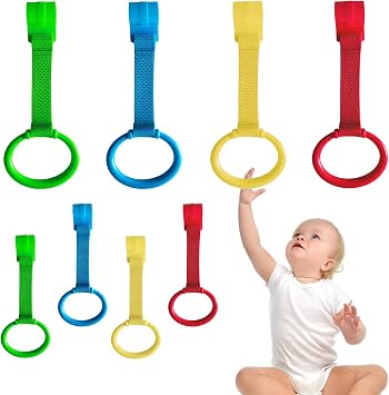 8Pcs Playpen Pull Up Rings, Plastic Adjustable Safety Baby Pull Up Rings Toddler Walking Assistant, Easy Install for Playpen, Adjustable Plastic Circles for Crib with Standing Support
