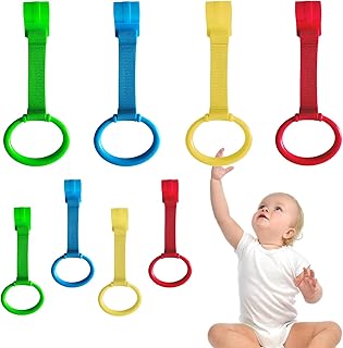 8Pcs Playpen Pull Up Rings, Plastic Adjustable Safety Baby Pull Up Rings – Toddler Walking Assistant, Easy Install for Playpen, Adjustable Plastic Circles for Crib with Standing Support