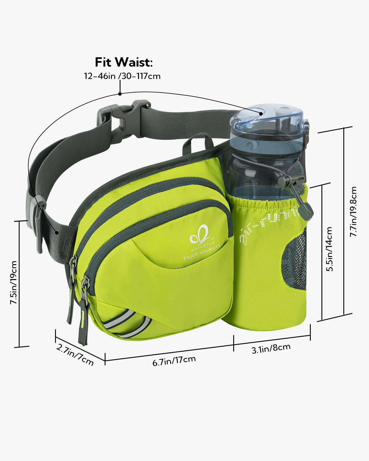Waterfly Marsupio Trekking con Portaborraccia Marsupio Sportivo Uomo Donna per Escursionismo, Corsa, Ciclismo e Arrampicata (Verde fluorescente)