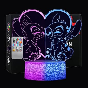 Stitch Night Light for kids Two-Color Lighting Effects, 32 Changing 3D Illusion LED Lamp with Remote & Touch Control,Stitch Gifts for Girls,Boys,Cute Bedroom Decor for Birthday Christmas Party