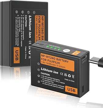 NP-W126s Battery for Fuji x100vi, X-T100, X-T200, X100F, X100V, X-S10, X-A5, X-A10, X-E3, X-E4, X-Pro2, X-Pro3, X-T1, X-T2, X-T3, X-T10, X-T20, X-T30, X-T30 II 2 Pack
