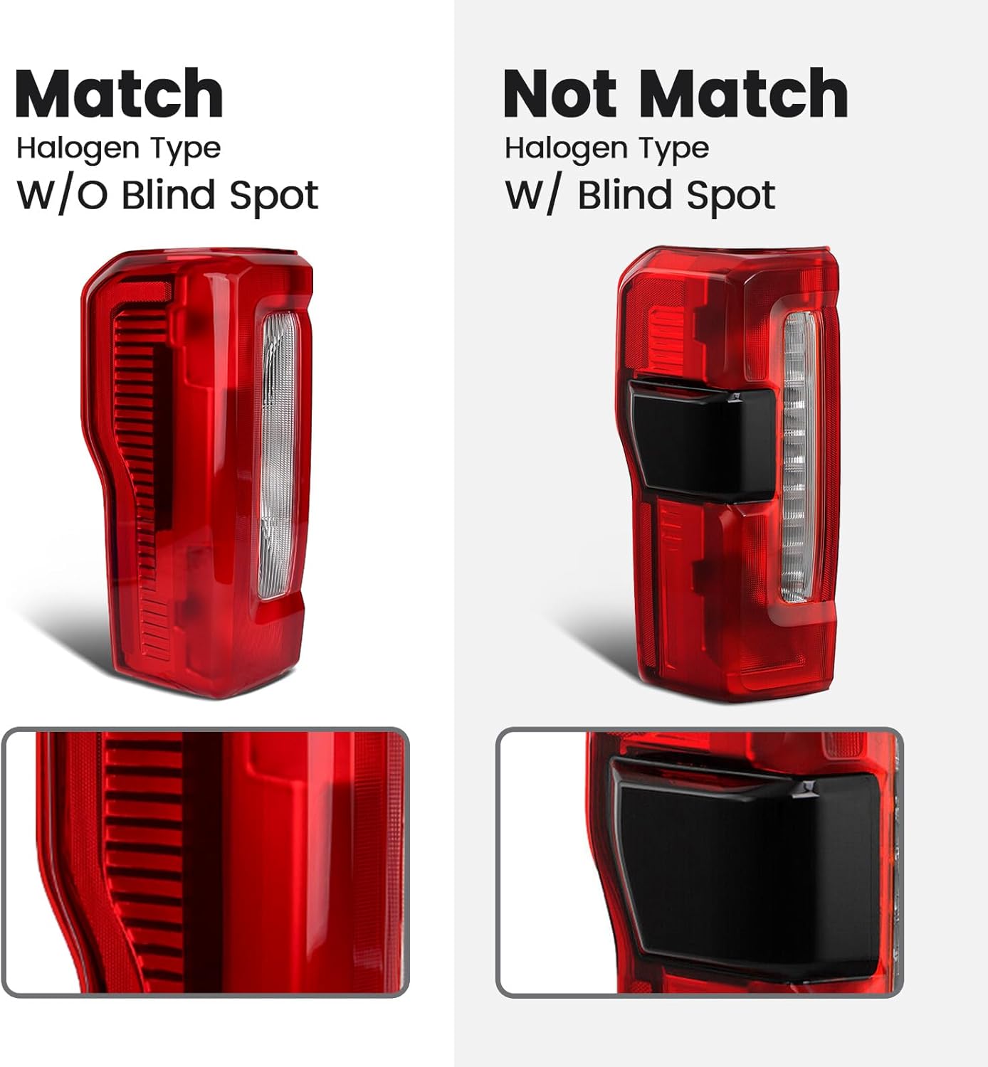 Tail Light Compatible with 2023 2024 2025 2026 Ford F250 F350 Super Duty Halogen Type w/o Blind Spot Outer Taillight Rear Turn Signal Brake Lights Kit Replace OEM# PC3Z13405D (Left Driver Side)