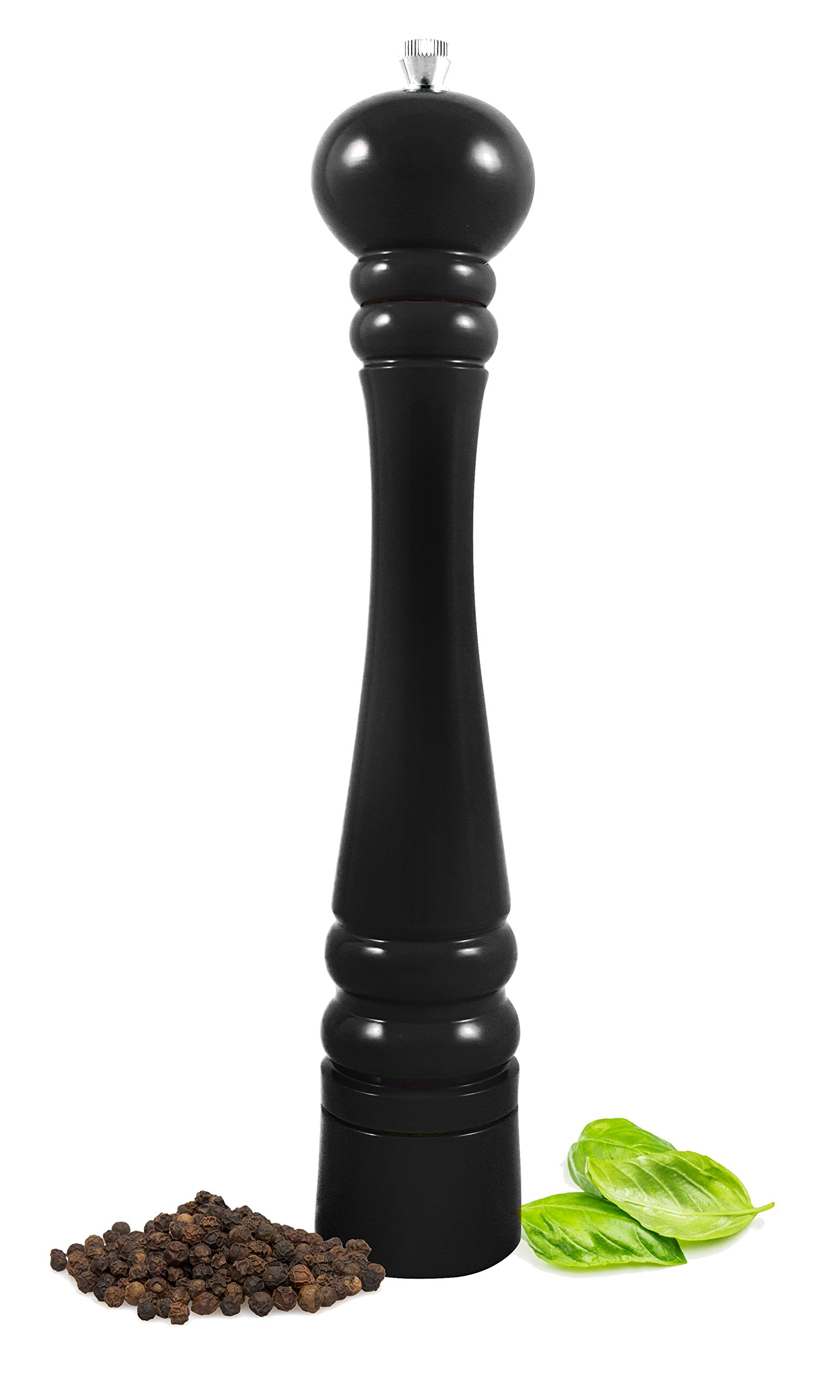 Macinino Per Pepe E Spezie In Legno Di Faggio | 32 Cm | Meccanismo In Acciaio Inox | Fatto In UE | Elegante Nero Lucido